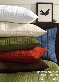 uneven-squares quilt + shams