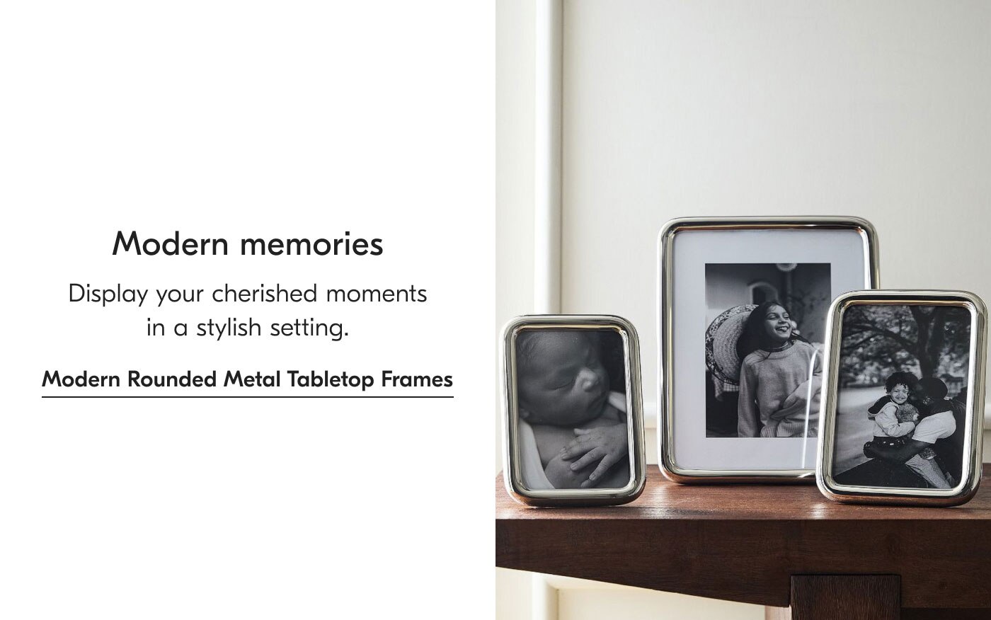 Modern memories: Display your cherished moments in a stylish setting. Modern Rounded Metal Tabletop Frames