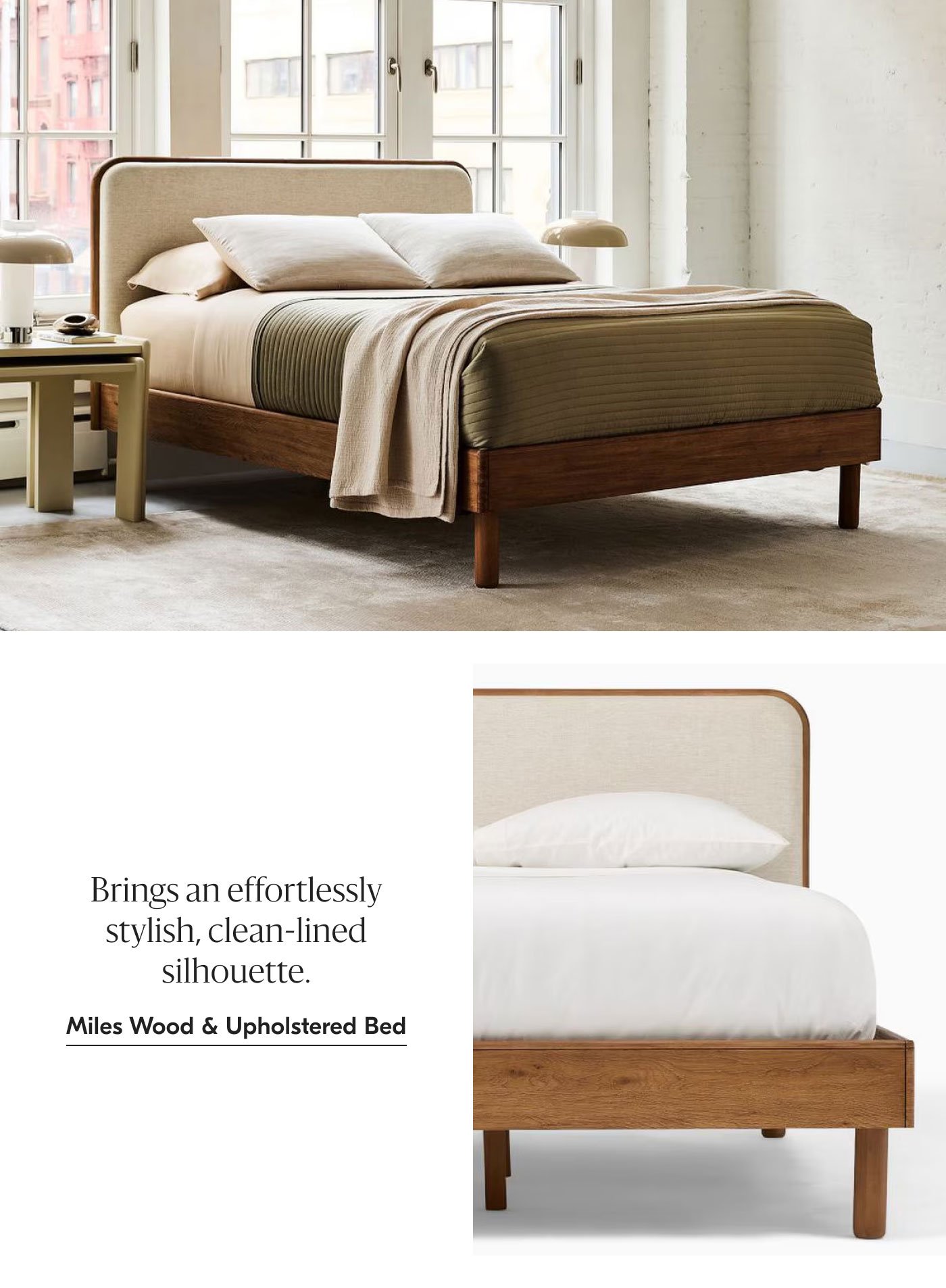 Brings an effortlessly stylish, clean-lined silhouette. Miles Wood & Upholstered Bed