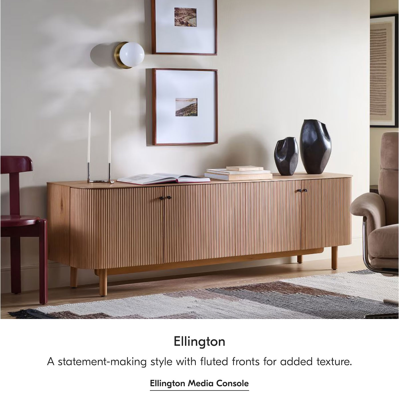Ellington - A statement-making style with fluted fronts for added texture. Ellington Media Console