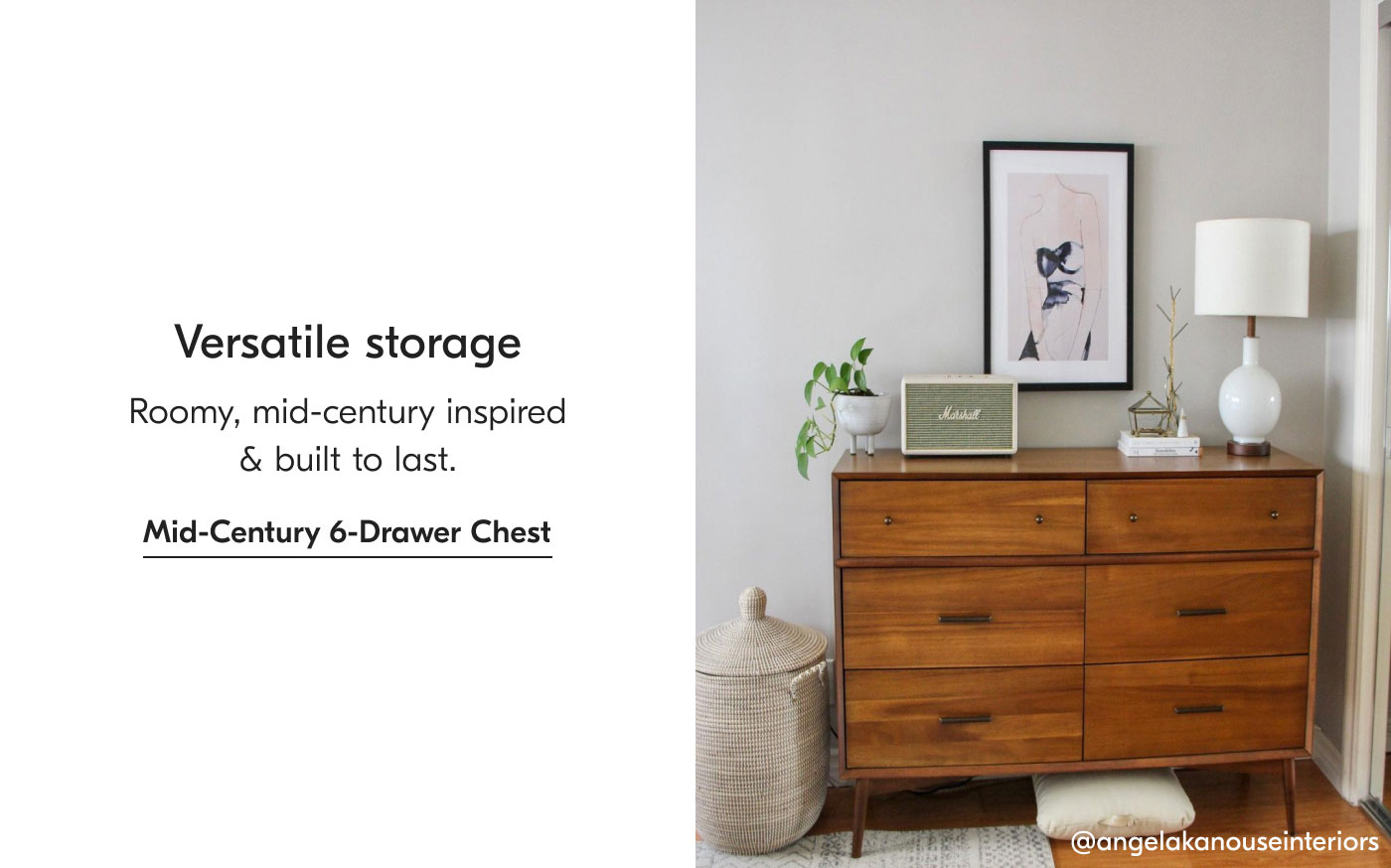 Versatile storage - Roomy, mid-century inspired & built to last. Mid-Century 6-Drawer Chest