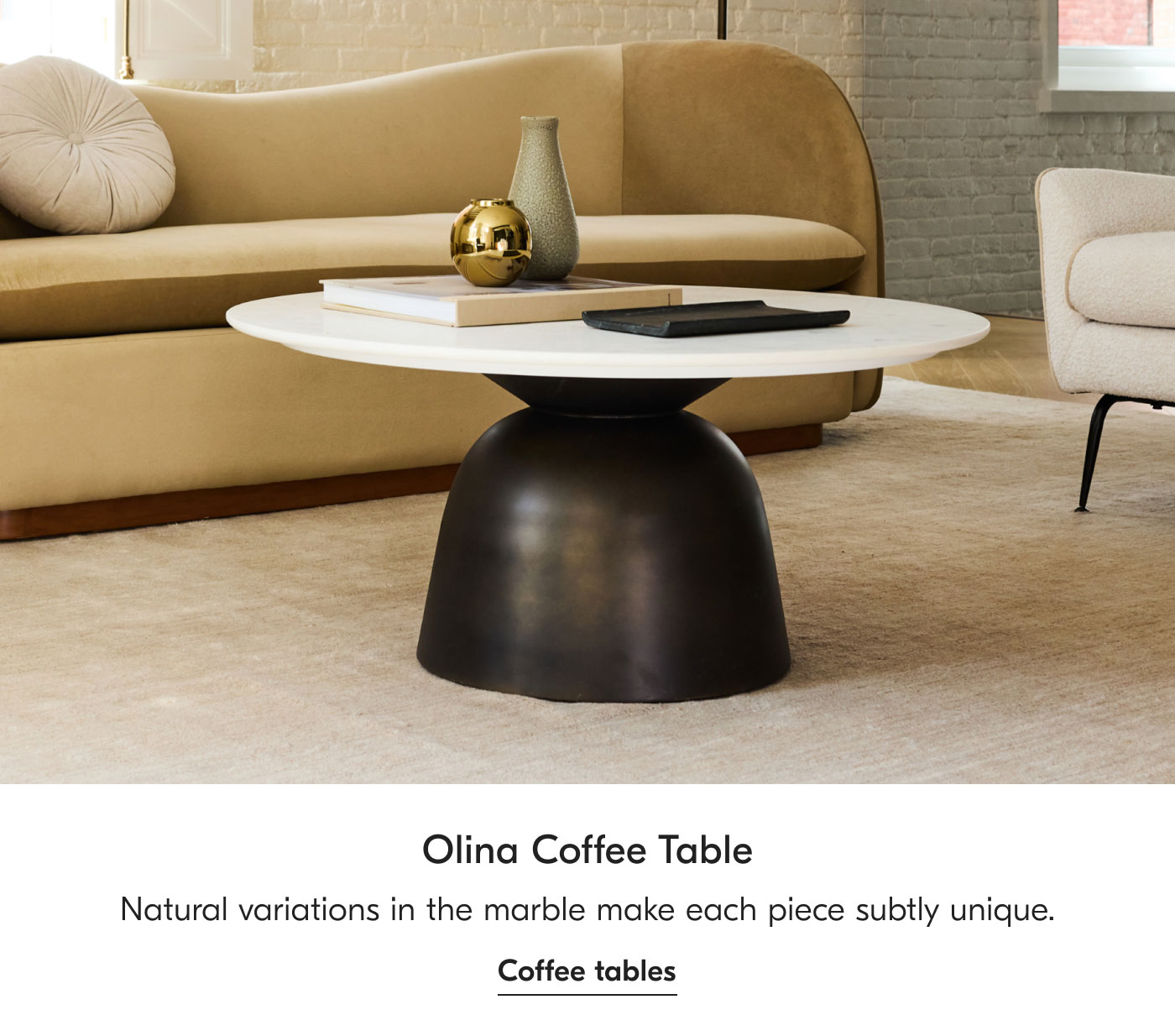 Olina Coffee Table - Natural variations in the marble make each piece subtly unique. Coffee tables