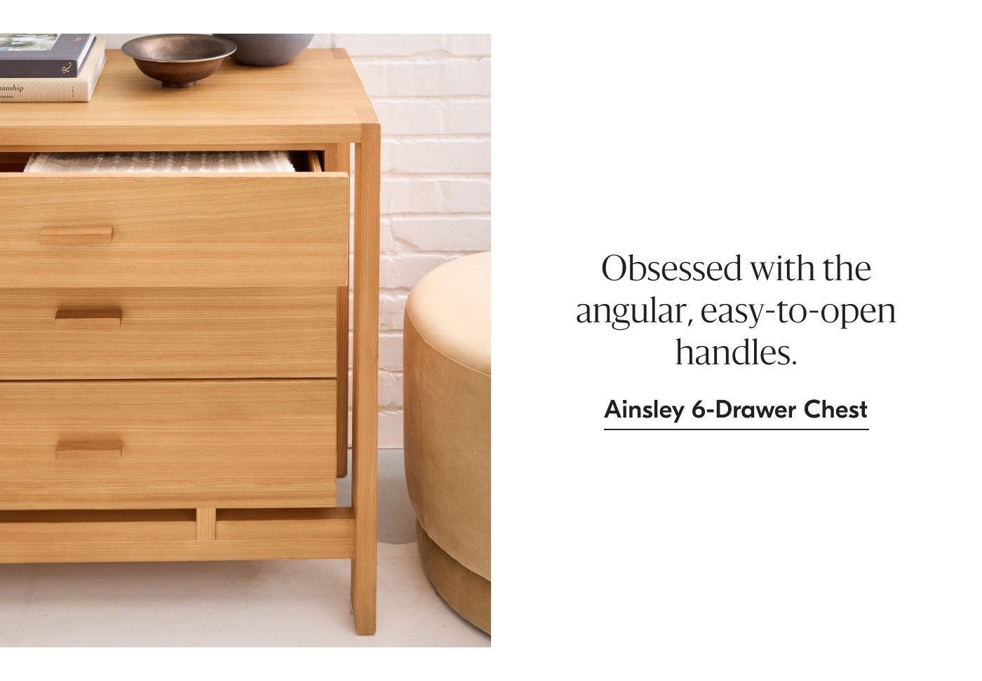 Obsessed with the angular, easy-to-open handles. Ainsley 6-Drawer Chest