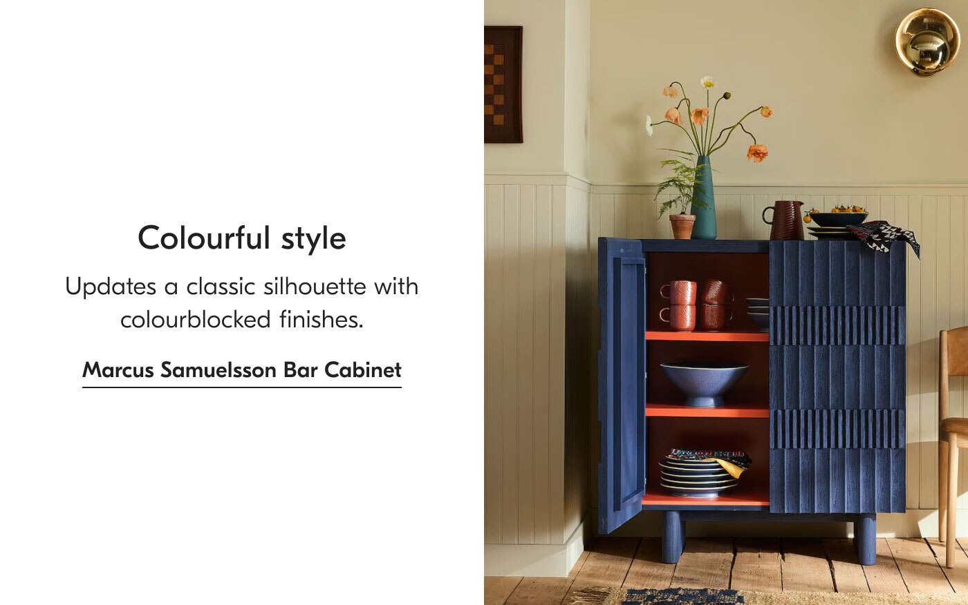 Colourful style - Updates a classic silhouette with colourblocked finishes. Marcus Samuelsson Bar Cabinet