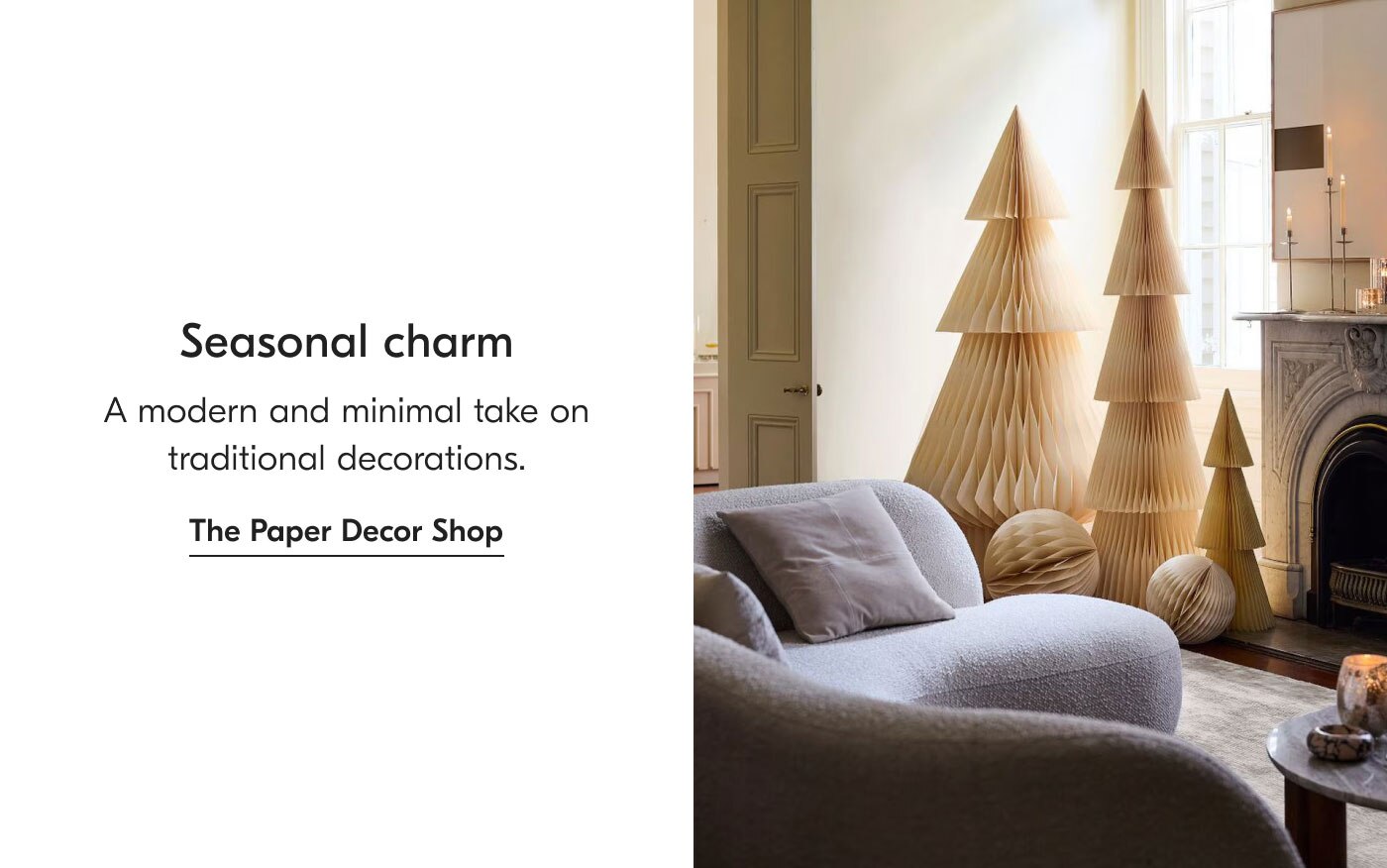 Seasonal charm - A modern and minimal take on traditional decorations. The Paper Decor Shop