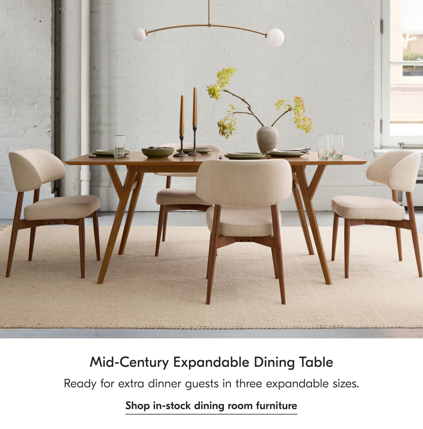 Mid-Century Expandable Dining Table - Ready for extra dinner guests in three expandable sizes. Shop in-stock dining room furniture