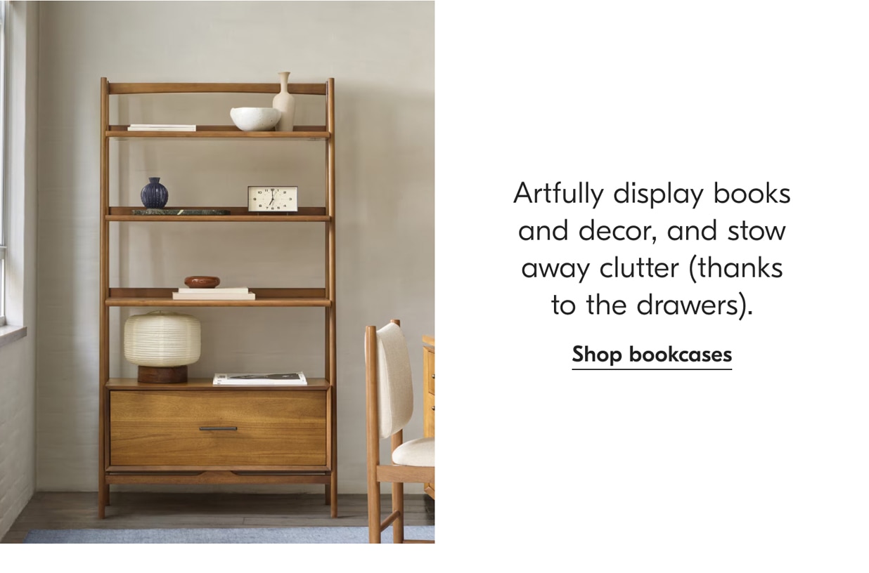 Artfully display books and decor, and stow away clutter (thanks to the drawers). Shop bookcases