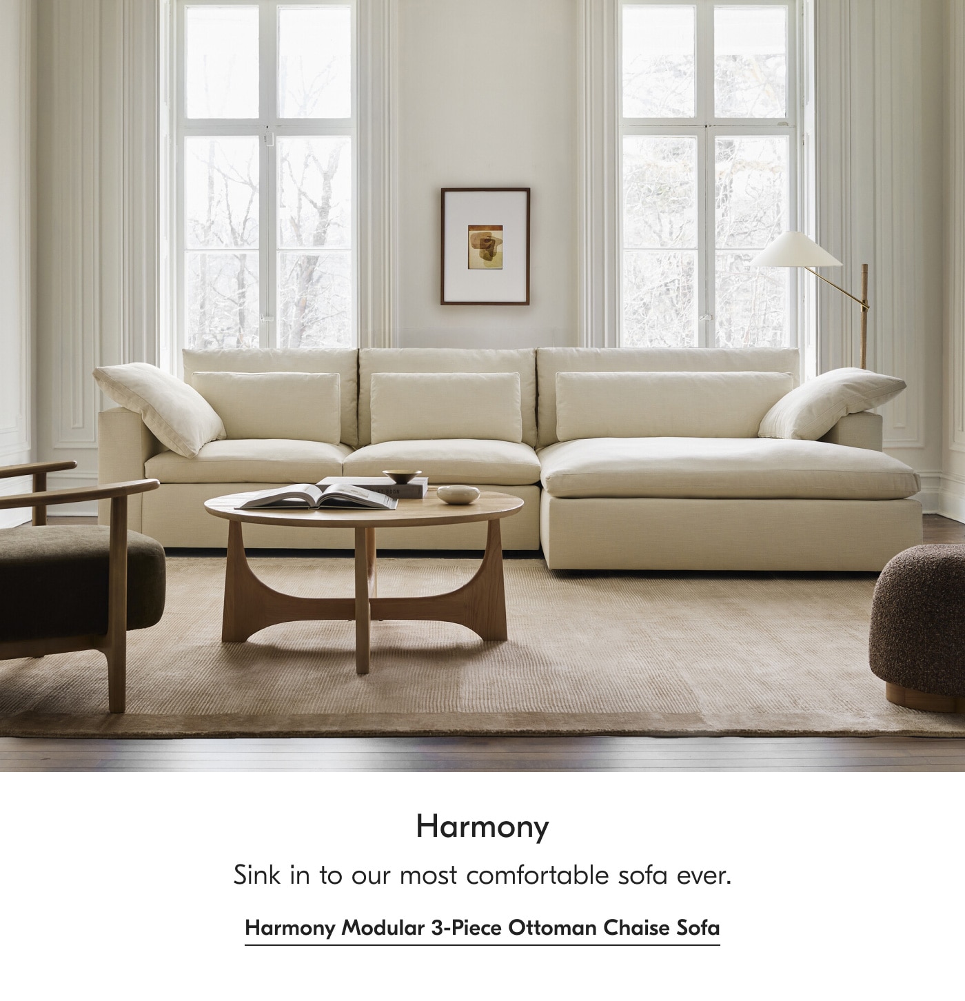Harmony Modular 3-Piece Ottoman Chaise Sofa