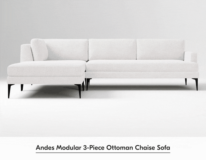 Andes Modular 3-Piece Ottoman Chaise Sofa