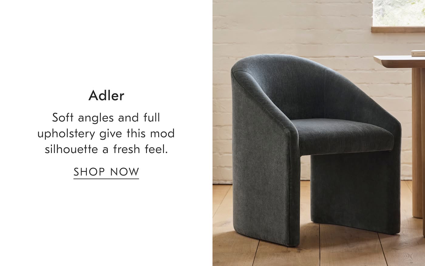 Adler | Soft angles and full upholstery give this mod silhouette a fresh feel - Shop Now