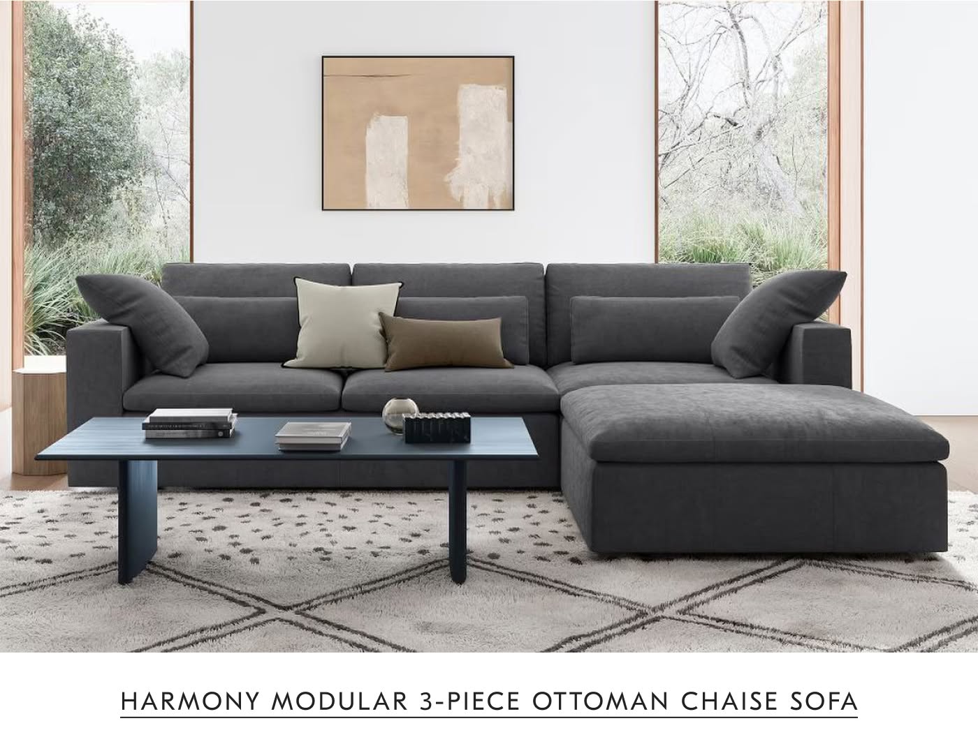 Harmony Modular 3-Piece Ottoman Chaise Sofa